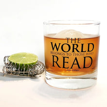Load image into Gallery viewer, Short Tumbler Cocktail Glass - The World Belongs to Those Who Read / FLY PAPER PRODUCTS

